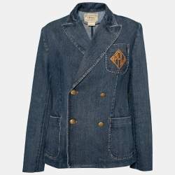 Pre Owned Polo Ralph Lauren Blue Denim Logo Embroidered Pocket Jacket L