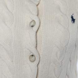 Pre Owned Polo Ralph Lauren Cream Woven Knit Button Front Cardigan XS