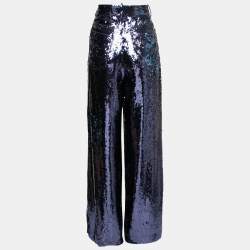 Pre Owned Polo Ralph Lauren Navy Blue Sequin Embellished Wide Leg Pants L