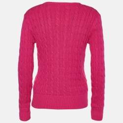 Pre Owned Polo Ralph Lauren Pink Cable Knit Crew Neck Jumper XL