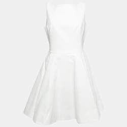 Pre Owned Polo Ralph Lauren White Textured Cotton Sleeveless Pleated Dress M