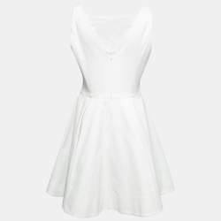 Pre Owned Polo Ralph Lauren White Textured Cotton Sleeveless Pleated Dress M