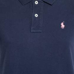Pre Owned Polo Ralph Lauren Navy Blue Cotton Mesh Mini Polo Dress L