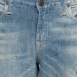 Pre Owned Polo Ralph Lauren Blue Distressed Denim Astor Boyfriend Jeans M Waist 32