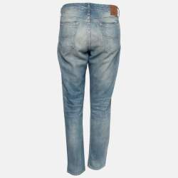 Pre Owned Polo Ralph Lauren Blue Distressed Denim Astor Boyfriend Jeans M Waist 32