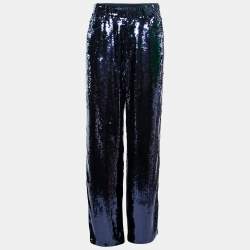 Pre Owned Polo Ralph Lauren Navy Blue Sequin Embellished Wide Leg Pants M
