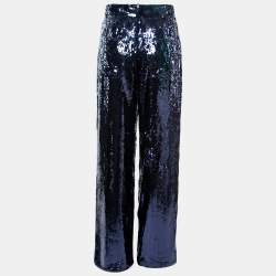 Pre Owned Polo Ralph Lauren Navy Blue Sequin Embellished Wide Leg Pants M