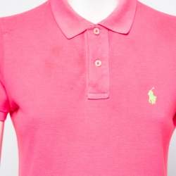 Pre Owned Polo Ralph Lauren Neon Pink Cotton Polo T-Shirt S
