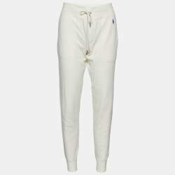 Pre Owned Polo Ralph Lauren Off White Cotton Knit Jogger Pants M
