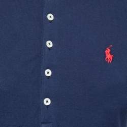 Pre Owned Polo Ralph Lauren Navy Blue Cotton Pique Slim Fit Polo T-Shirt S