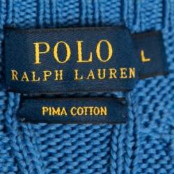 Pre Owned Polo Ralph Lauren Blue Pima Cotton Knit Long Sleeve Sweater L