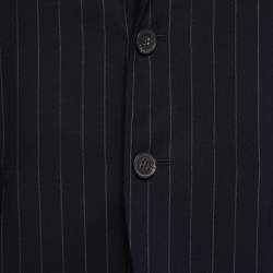 Pre Owned Polo Ralph Lauren Black Striped Wool Single-Breasted Blazer L