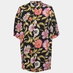 Pre Owned Polo Ralph Lauren Black Floral Printed Rayon Short Sleeve Shirt L