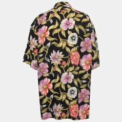 Pre Owned Polo Ralph Lauren Black Floral Printed Rayon Short Sleeve Shirt L