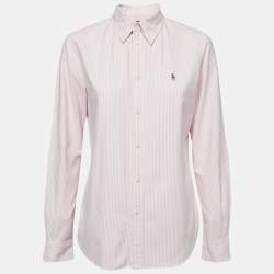 Pre Owned Polo Ralph Lauren Pink Striped Cotton Custom Fit Shirt M