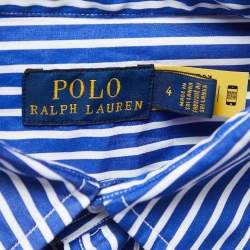 Pre Owned Polo Ralph Lauren Blue Striped Cotton Belted Shirt Dress S