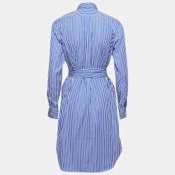 Pre Owned Polo Ralph Lauren Blue Striped Cotton Belted Shirt Dress S