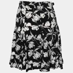 مملوكة مسبقًا Polo Ralph Lauren Black Floral Printed Crepe Wrap Mini Skirt S