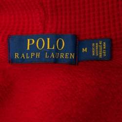 مملوكة مسبقًا Polo Ralph Lauren Red Cotton Knit Zip Up Hooded Jacket M