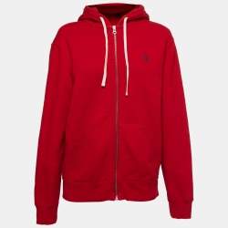 مملوكة مسبقًا Polo Ralph Lauren Red Cotton Knit Zip Up Hooded Jacket M