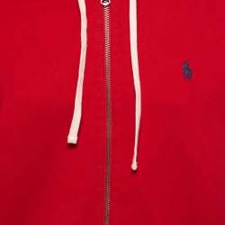 مملوكة مسبقًا Polo Ralph Lauren Red Cotton Knit Zip Up Hooded Jacket M