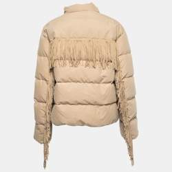 Pre Owned Polo Ralph Lauren Beige Gabardine Fringed Down Jacket L
