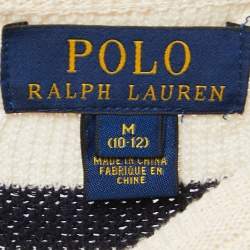 Pre Owned Polo Ralph Lauren Cream/Navy Blue Striped Knit Crew Neck Jumper M