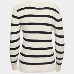 Pre Owned Polo Ralph Lauren Cream/Navy Blue Striped Knit Crew Neck Jumper M