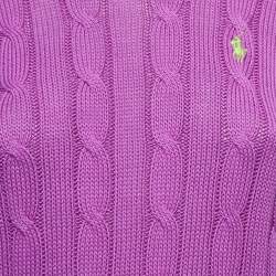 Pre Owned Polo Ralph Lauren Purple Cable Knit Crew Neck Sweater S