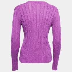 Pre Owned Polo Ralph Lauren Purple Cable Knit Crew Neck Sweater S
