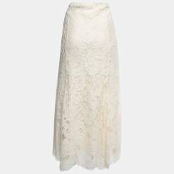 Pre Owned Polo Ralph Lauren Off White Lace Maxi Skirt M
