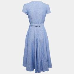 Pre Owned Polo Ralph Lauren Blue Linen Wrap Dress S