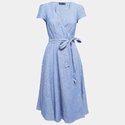 Polo Ralph Lauren Blue Linen Wrap Dress S
