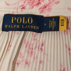 مملوكة مسبقًا Polo Ralph Lauren Cream Floral Printed Plisse Satin Midi Skirt S