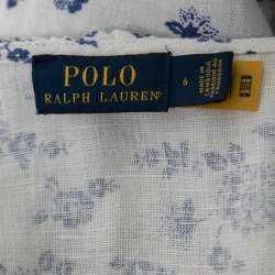 Pre Owned Polo Ralph Lauren White Floral Printed Linen Ruffled Midi Dress M