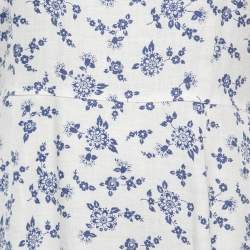 Pre Owned Polo Ralph Lauren White Floral Printed Linen Ruffled Midi Dress M