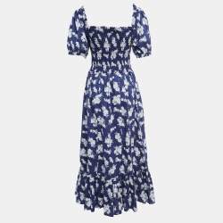 مملوكة مسبقًا Polo Ralph Lauren Blue Floral Printed Cotton Smocked Maxi Dress M