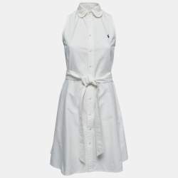 Pre Owned Polo Ralph Lauren White Denim Belted Shirt Dress XS