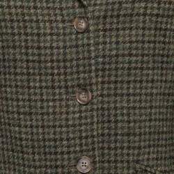 Pre Owned Polo Ralph Lauren Green Houndstooth Wool Button Front Blazer M