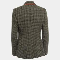 Pre Owned Polo Ralph Lauren Green Houndstooth Wool Button Front Blazer M