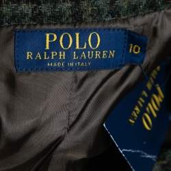 Pre Owned Polo Ralph Lauren Green Houndstooth Wool Button Front Blazer M