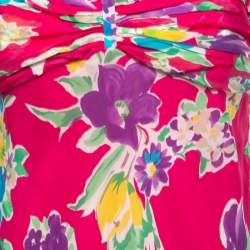 Pre Owned Polo Ralph Lauren Pink Floral Silk Spaghetti Strap Midi Dress S