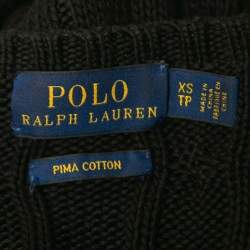 Pre Owned Polo Ralph Lauren Black Cotton Cable Knit Embroidered Patch Detail Crew Neck Sweater XS