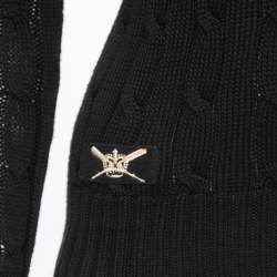 Pre Owned Polo Ralph Lauren Black Cotton Cable Knit Embroidered Patch Detail Crew Neck Sweater XS