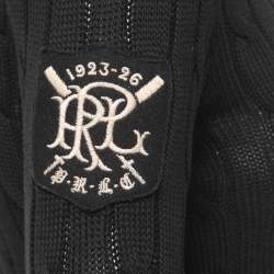 Pre Owned Polo Ralph Lauren Black Cotton Cable Knit Embroidered Patch Detail Crew Neck Sweater XS
