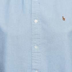 Pre Owned Polo Ralph Lauren Blue Logo Embroidered Cotton Button Front Shirt L