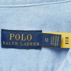 Pre Owned Polo Ralph Lauren Blue Logo Embroidered Cotton Button Front Shirt L