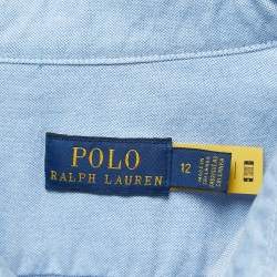 Pre Owned Polo Ralph Lauren Blue Logo Embroidered Cotton Button Front Shirt L