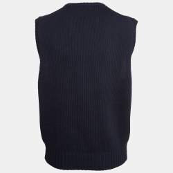 Pre Owned Polo Ralph Lauren Navy Blue Logo Embroidered Cotton Knit Sleeveless Sweater M