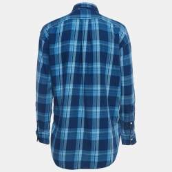 Pre Owned Polo Ralph Lauren Blue Plaid Cotton Button Front Full Sleeve Shirt S
